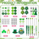 12 Set St Patricks Day Beadable Pens Plastic Bead Pens Clover Green Bulk Ballpoint DIY Crafting Pens Making Kit with Pendants Lobster Clasps for Students Teens School Office Supplies