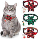 3 Pack Cat Collars, Christmas Flower Kitten Collars with Adjustable Breakaway Bow Tie Bell Plaid Snowflake Xmas Pet Supplies for Cats