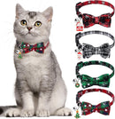 4 Pack Christmas Cat Collars with Adjustable Breakaway Bow Tie Bell Plaid Snowflake Xmas Pet Supplies for Cats
