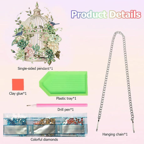 Diamond Art Painting Hanging Pendant Kit,DIY Flower Birdcage Crystal Art Hanging Sign,Diamond Window Hanging Wreath Ornament for Home Decor and Gift (366)