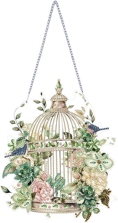 Diamond Art Painting Hanging Pendant Kit,DIY Flower Birdcage Crystal Art Hanging Sign,Diamond Window Hanging Wreath Ornament for Home Decor and Gift (366)