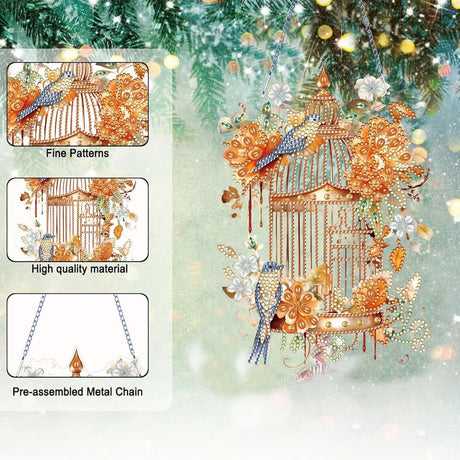 Diamond Art Painting Hanging Pendant Kit,DIY Flower Birdcage Crystal Art Hanging Sign,Diamond Window Hanging Wreath Ornament for Home Decor (365), MHL-35