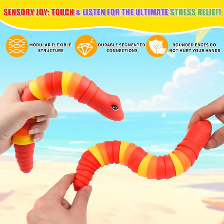 2 PCS Fidget Snakes Toys for Adults,3D Articulated Caterpillar Sensory Stress Relief Flexible Hand Toy, Ideal Party Favor Colorful Office Desk Toys (Blue+Red)