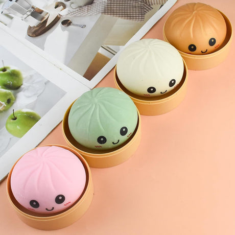 Giant Glitter Smiling face Colorful Dumpling Stress Balls Fidget Sensory Toy,Squeeze Dough Ball Stress Relief Hand Toy,Bun with Food Steamer Stretchy Desk Toys (Green)