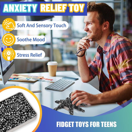 Fidget Toy for Adults Cool Gadgets Gifts for Teen Boys Girls 300pc Office Desk Stuff for Mens ADHD Tools Sensory Autism Stress Anxiety Fidgets Beads Balls Ferrite Putty Stones Easter Basket Stuffer
