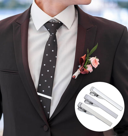 3 Pack Silver Tie Clips for Men, Classic Tie Clips for Men Silver with Adjustable Clasp Ideal for Professional Office Wear and Formal Events