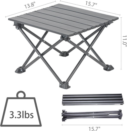 Roll-Up Camping Table, 4-Person Lightweight Portable Outdoor Table with Carry Bag for Picnics BBQ Travel (15.7”x13.7”x11” Black)
