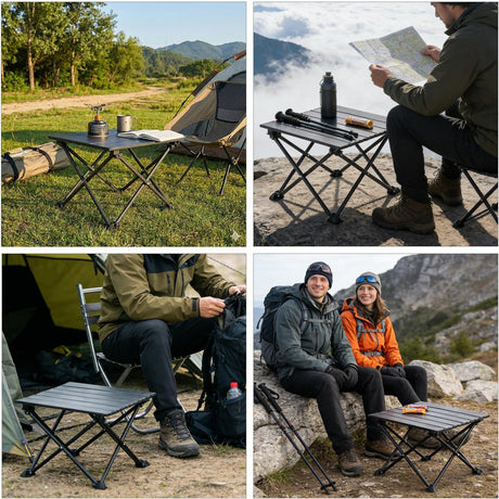 Roll-Up Camping Table, 4-Person Lightweight Portable Outdoor Table with Carry Bag for Picnics BBQ Travel (15.7”x13.7”x11” Black)