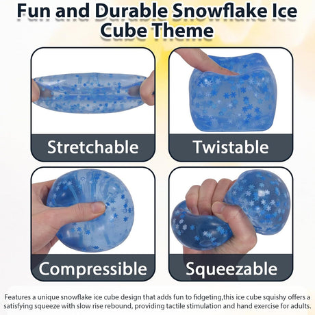 Snowflake Ice Cube Squishy Toy, Big Size 7cm Stress Relief Fidget Toys for Adults, Sensory Squishy Toys for Anxiety Relief and Focus, Soft Slow Rise Squeeze Toy for Stress (Blue)