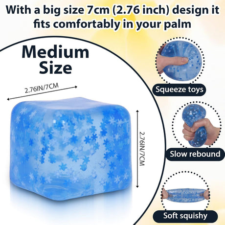 Snowflake Ice Cube Squishy Toy, Big Size 7cm Stress Relief Fidget Toys for Adults, Sensory Squishy Toys for Anxiety Relief and Focus, Soft Slow Rise Squeeze Toy for Stress (Blue)