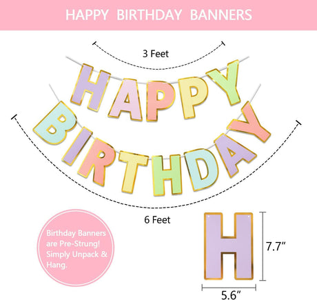 Macaron Birthday Decorations - 20-Pc Set with Pre-Strung Happy Birthday Banner, Tissue Paper, Garland, Swirls | Pastel Party Supplies for Women Girls Baby Shower, Adults Birthday Party Decor