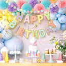Macaron Birthday Decorations - 20-Pc Set with Pre-Strung Happy Birthday Banner, Tissue Paper, Garland, Swirls | Pastel Party Supplies for Women Girls Baby Shower, Adults Birthday Party Decor