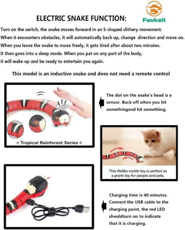 Cat Toys Snake Interactive,Kitten Toys,Realistic Smart Sensing Snake Toy,USB Rechargeable,Automatically Sense Obstacles and Escape,Electric Tricky Snake Cat Toys for Indoor Cats Dogs(Pink snake)