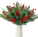 60 PCS Artificial Pine Branches Christmas Faux Pine Greenery Stems Red Holly Berries Fake Cedar Pine Needles Picks for Christmas Tree Wreath Garland  Holiday Home Decoration