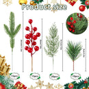 60 PCS Artificial Pine Branches Christmas Faux Pine Greenery Stems Red Holly Berries Fake Cedar Pine Needles Picks for Christmas Tree Wreath Garland  Holiday Home Decoration
