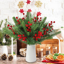 60 PCS Artificial Pine Branches Christmas Faux Pine Greenery Stems Red Holly Berries Fake Cedar Pine Needles Picks for Christmas Tree Wreath Garland  Holiday Home Decoration