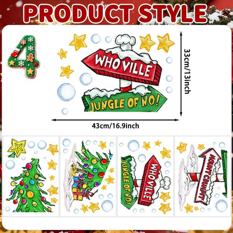 Christmas Window Clings Decorations,Extra Large Reusable Decals Rustic Curved Christmas Tree Arrow Yard Sign Stickers for Xmas Winter Holiday Home Office Party Glass Decor