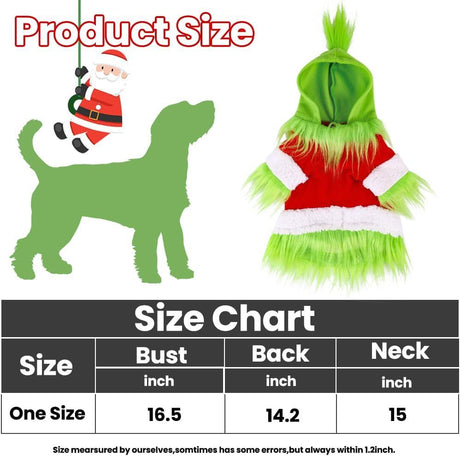 Dog Christmas Outfit，Christmas Pet Clothes Green Classic Dog Hoodie Shirt Cosplay Apparel Christmas Party Cosplay Costume Pet Supplies Accessories for Small Dogs and Cats