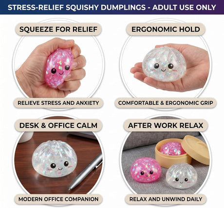 Glitter Dumpling Squishy Toy Dumpling Stress Ball with Steamer Case, Stress Relief Fidget Toy for Adults, Cute Squeeze Desk Toy Portable Toy Gift Idea (Shimmer Pink)