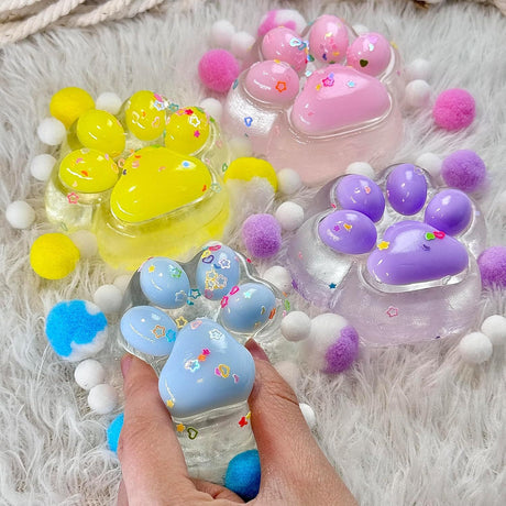 4Pcs Taba Squishy Paw, Transparent Cat Paw Squishy for Stress Relief and Relax, Soft Squeeze Fidget Toys for Party Favors Novelty Things Birthday Gift