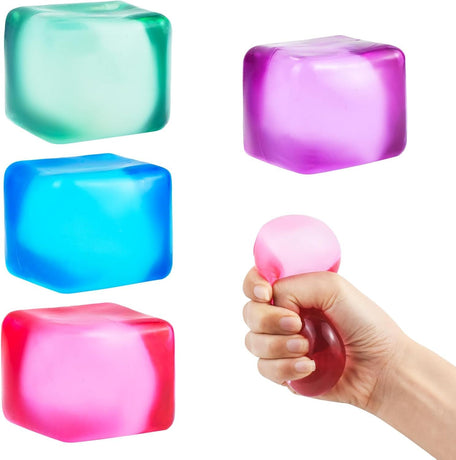 4 PCS Colorful Stress Cube - Sensory Fidget Squeeze Toy with Super Solid Squish-Slow Rising Ice Cube Stress Balls-Stress Relief Hand Toy-2.16