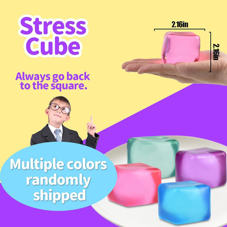 4 PCS Colorful Stress Cube - Sensory Fidget Squeeze Toy with Super Solid Squish-Slow Rising Ice Cube Stress Balls-Stress Relief Hand Toy-2.16