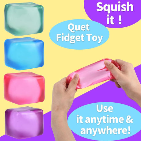 4 PCS Colorful Stress Cube - Sensory Fidget Squeeze Toy with Super Solid Squish-Slow Rising Ice Cube Stress Balls-Stress Relief Hand Toy-2.16