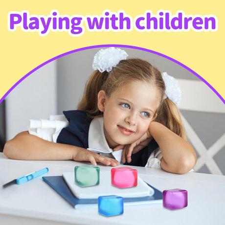 4 PCS Colorful Stress Cube - Sensory Fidget Squeeze Toy with Super Solid Squish-Slow Rising Ice Cube Stress Balls-Stress Relief Hand Toy-2.16