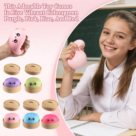 Dumpling Squishy, Dumpling Squishy Mystery Box, Cute Big Squishy Dumpling Stress Ball Fidget Sensory Toy for Adults Anxiety Relief, Novelty Squeeze Ball for Office Desk (Pink)