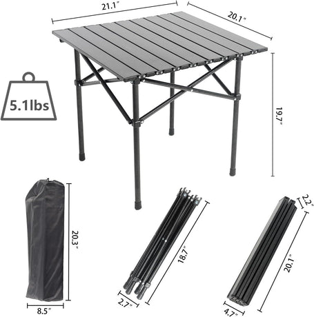 Portable Camping Table Folding Side Table Aluminum Lightweight Table with Carry Bag for Outdoor Cooking Hiking Picnics BBQ Travel (Black)