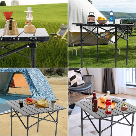 Portable Camping Table Folding Side Table Aluminum Lightweight Table with Carry Bag for Outdoor Cooking Hiking Picnics BBQ Travel (Black)