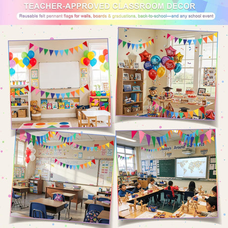 Pennant Banner Flags - 6-Pack Pre-Strung Rainbow Party Garland | Felt Triangle Bunting for Birthdays, Baby Showers, Weddings, Pride, Carnival and Festival Decorations