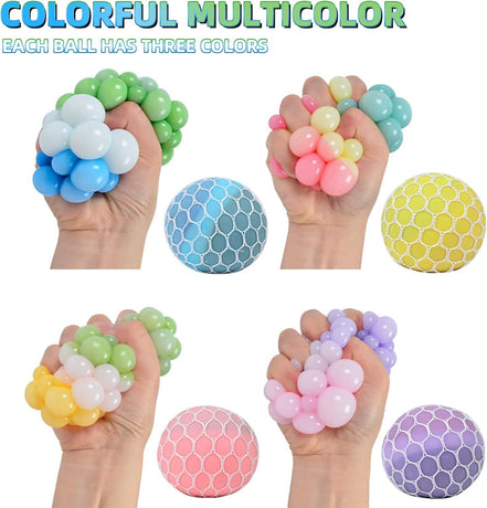 4 PCS Colorful Mesh Grape Stress Balls - Squeeze Color Change Fidget Toys for Stress Relief and Hand Exercise