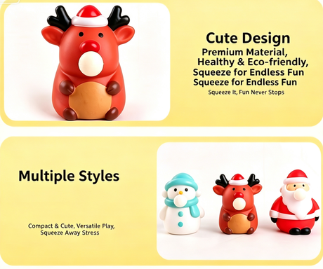 Squeeze Bubble Pop Stress Relief Toy 12-Pack Box Set - Cartoon Squishy Figure for Anxiety Relief - Santa + Snowman + Reindeer (4 Each) - Christmas Gift Set