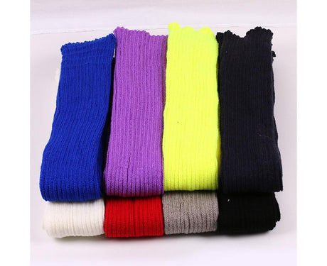 Women Elastic Solid Color Warm Thigh High Long Socks - Navy Blue