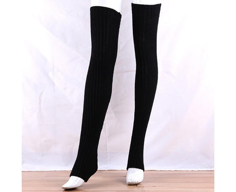 Women Elastic Solid Color Warm Thigh High Long Socks - Navy Blue