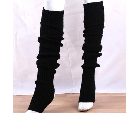 Women Elastic Solid Color Warm Thigh High Long Socks - Navy Blue