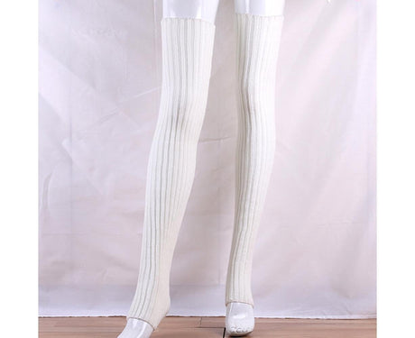 Women Elastic Solid Color Warm Thigh High Long Socks - Navy Blue
