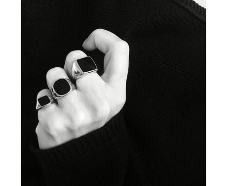Stylish Signet Rings for Men Male Pinky Ring with Black Square CZ StoneGold Color Stainless Steel Metal Jewelry US Size 10