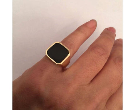 Stylish Signet Rings for Men Male Pinky Ring with Black Square CZ StoneGold Color Stainless Steel Metal Jewelry US Size 10