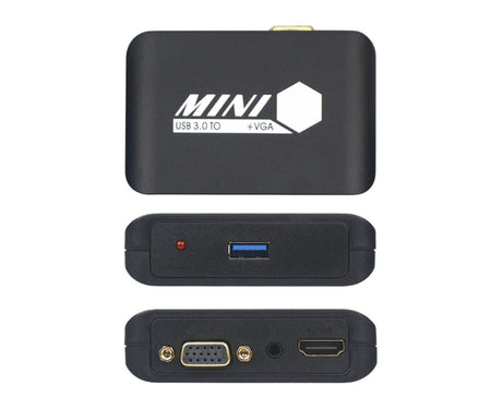 Compact 1080P USB3.0 to HDMI-compatible+VGA Adapter Video Converter for Laptop Computer Black