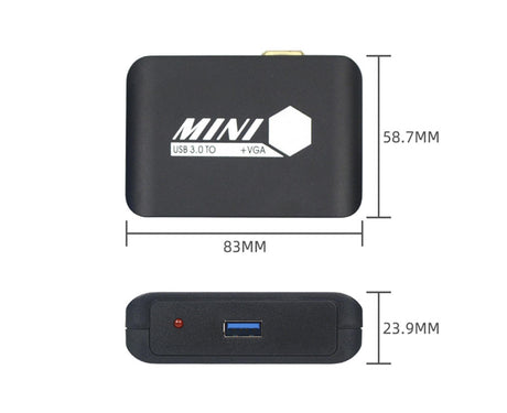 Compact 1080P USB3.0 to HDMI-compatible+VGA Adapter Video Converter for Laptop Computer Black