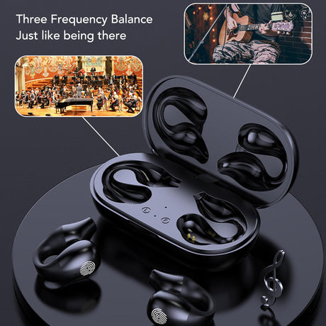 Open Ear Bluetooth Earbuds HiFi Noise Cancelling Waterproof Clip On Wireless Earphone for Cycling Driving Sports