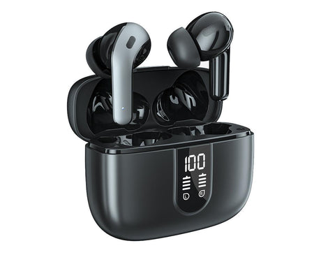 True Wireless Earbuds - LED Power Display - Bluetooth Earphones with Charging Case and Mic