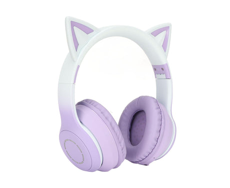 Cat Ear Bluetooth Gaming Headphones Wireless Foldable Music Headset with LED Light Detachable Microphone 3.5mm Cable Purple