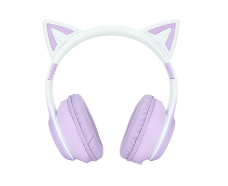 Cat Ear Bluetooth Gaming Headphones Wireless Foldable Music Headset with LED Light Detachable Microphone 3.5mm Cable Purple
