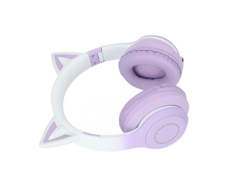 Cat Ear Bluetooth Gaming Headphones Wireless Foldable Music Headset with LED Light Detachable Microphone 3.5mm Cable Purple