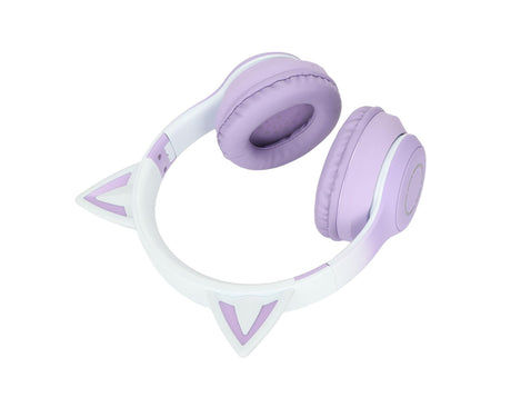 Cat Ear Bluetooth Gaming Headphones Wireless Foldable Music Headset with LED Light Detachable Microphone 3.5mm Cable Purple