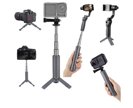 Portable Sport Camera Holder Stand Selfie Stick Mini Tripod for DJI OSMO Action Silver Grey