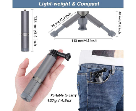 Portable Sport Camera Holder Stand Selfie Stick Mini Tripod for DJI OSMO Action Silver Grey